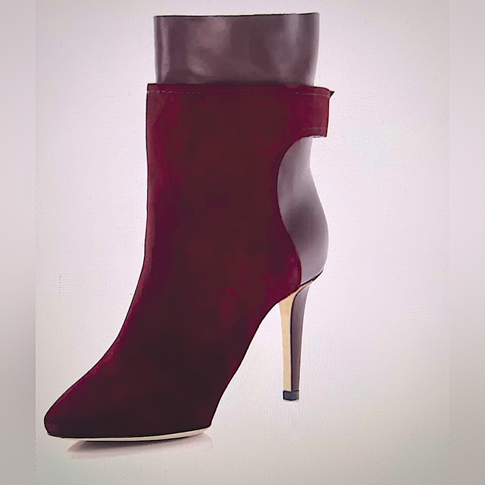 JIMMY CHOO.NWOT.AUTHENTIC.Major 85 Bordeaux Suede & Calf Leather Ankle Bootie.8. - Picture 6 of 10